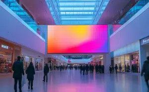 High resolution LED video wall installed in a modern shopping mall interior